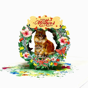 Happy Mother's Day Mum & Bub Cat in Floral Wreath 3D Card