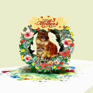 Happy Mother's Day Mum & Bub Cat in Floral Wreath 3D Card