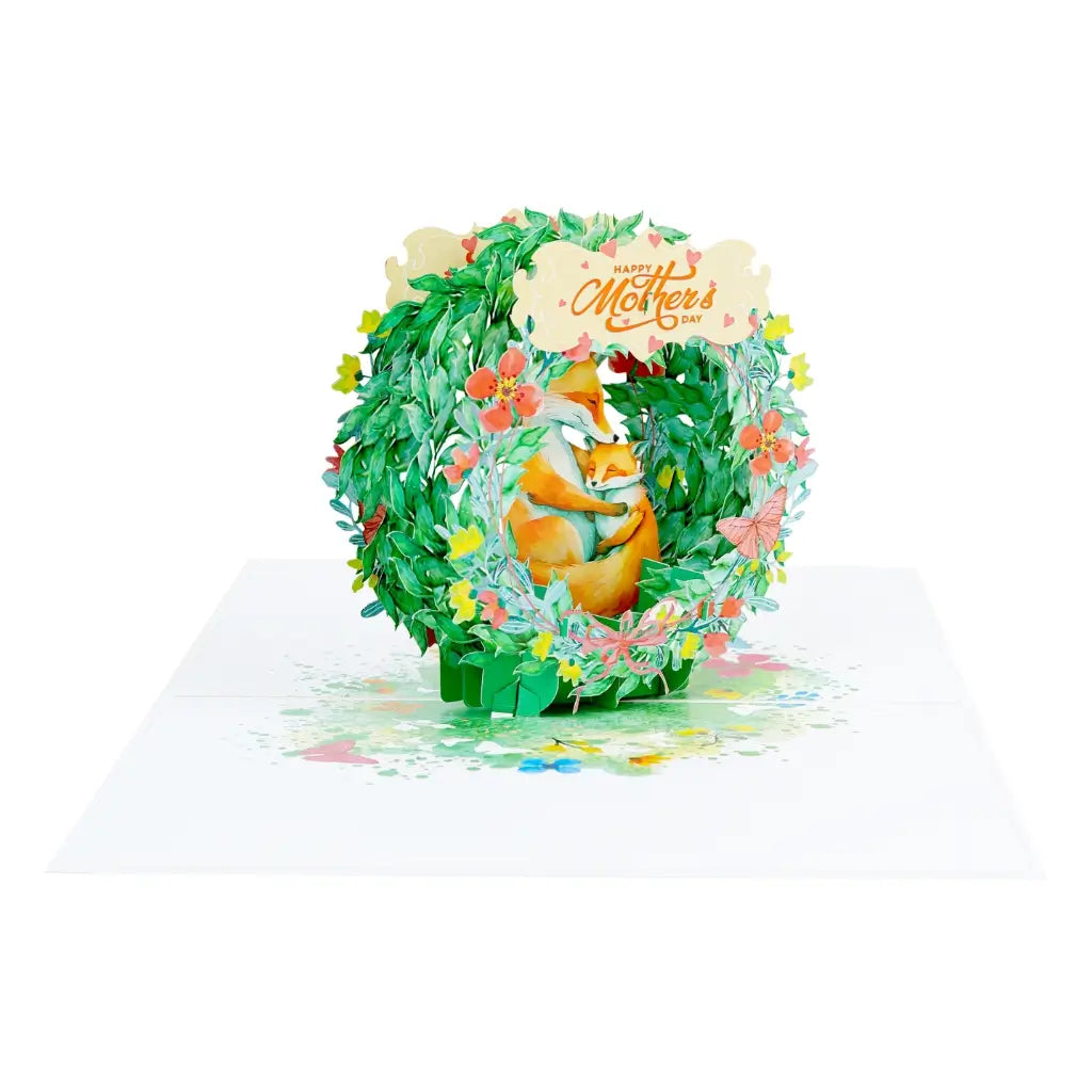 Happy Mother's Day Sweet Mum & Baby Fox in Floral Wreath 3D Greeting Card