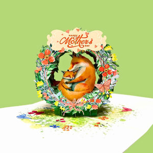 Happy Mother's Day Sweet Mum & Baby Fox in Floral Wreath 3D Card