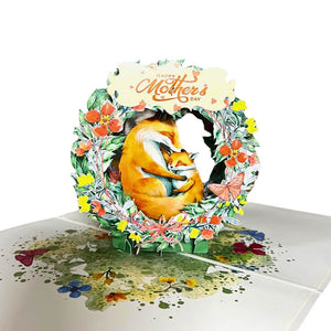 Happy Mother's Day Sweet Mum & Baby Fox in Floral Wreath 3D Card