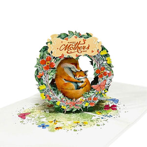 Happy Mother's Day Sweet Mum & Baby Fox in Floral Wreath 3D Card