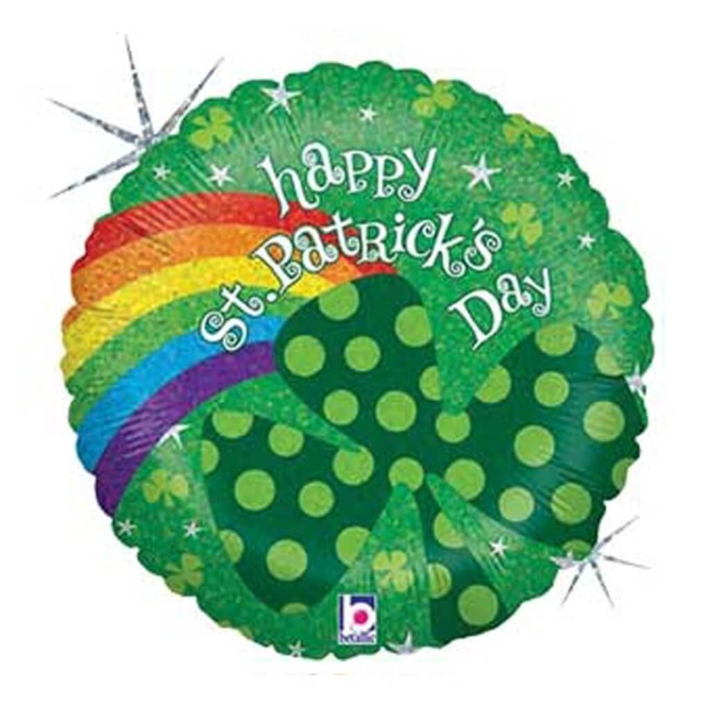 Happy St Patrick's Day Rainbows & Shamrocks Round Foil Balloon 45cm