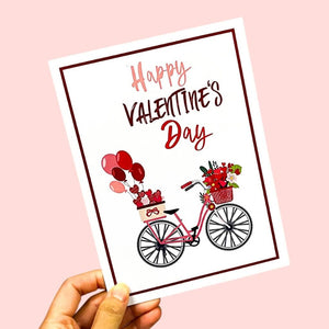 Handmade Happy Valentine's Day Bicycle 3D Pop-Up Card with Red Flower Basket, Gifts & Balloons – Perfect Gift for Him or Her