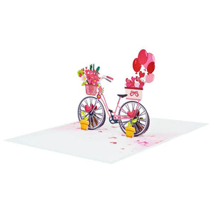 Happy Valentine's Day Bicycle 3D Pop-Up Card with Red Flower Basket