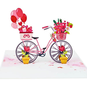 Happy Valentine's Day Bicycle 3D Pop-Up Card with Red Flower Basket
