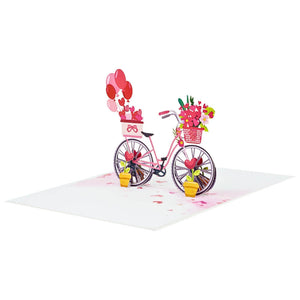 Happy Valentine's Day Bicycle 3D Pop-Up Card with Red Flower Basket