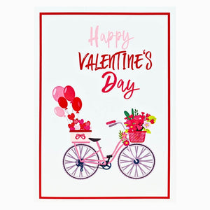Happy Valentine's Day Bicycle 3D Pop-Up Card with Red Flower Basket cover