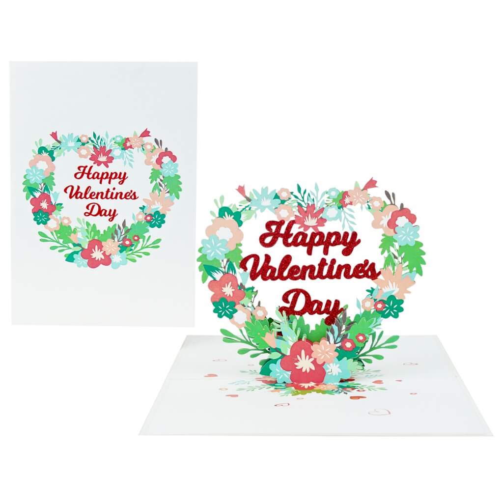 Happy Valentine's Day Floral Love Heart Wreath 3D Pop Card