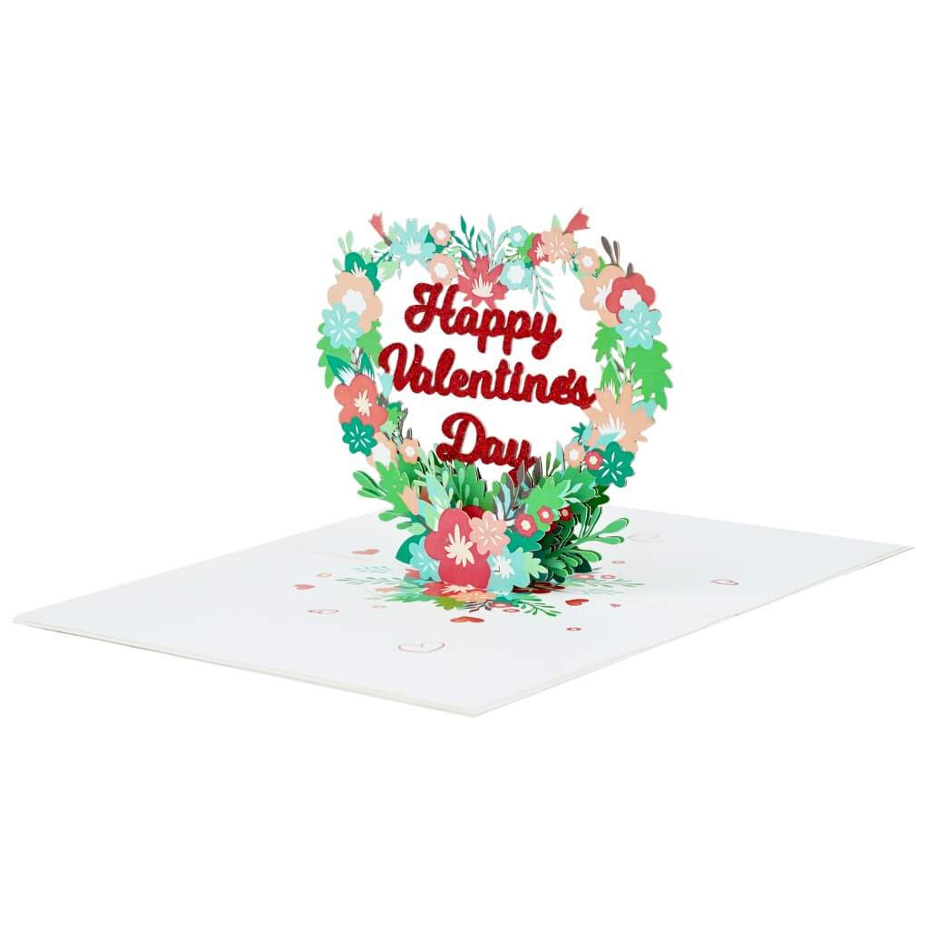Happy Valentine's Day Floral Love Heart Wreath 3D Pop Card