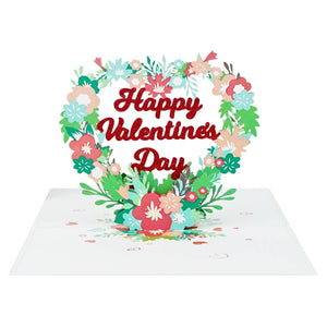 Happy Valentine's Day Floral Love Heart Wreath 3D Pop Card