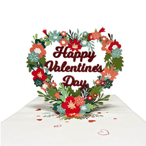 Happy Valentine's Day Floral Love Heart Wreath 3D Card