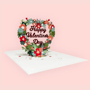 Happy Valentine's Day Floral Love Heart Wreath 3D Card