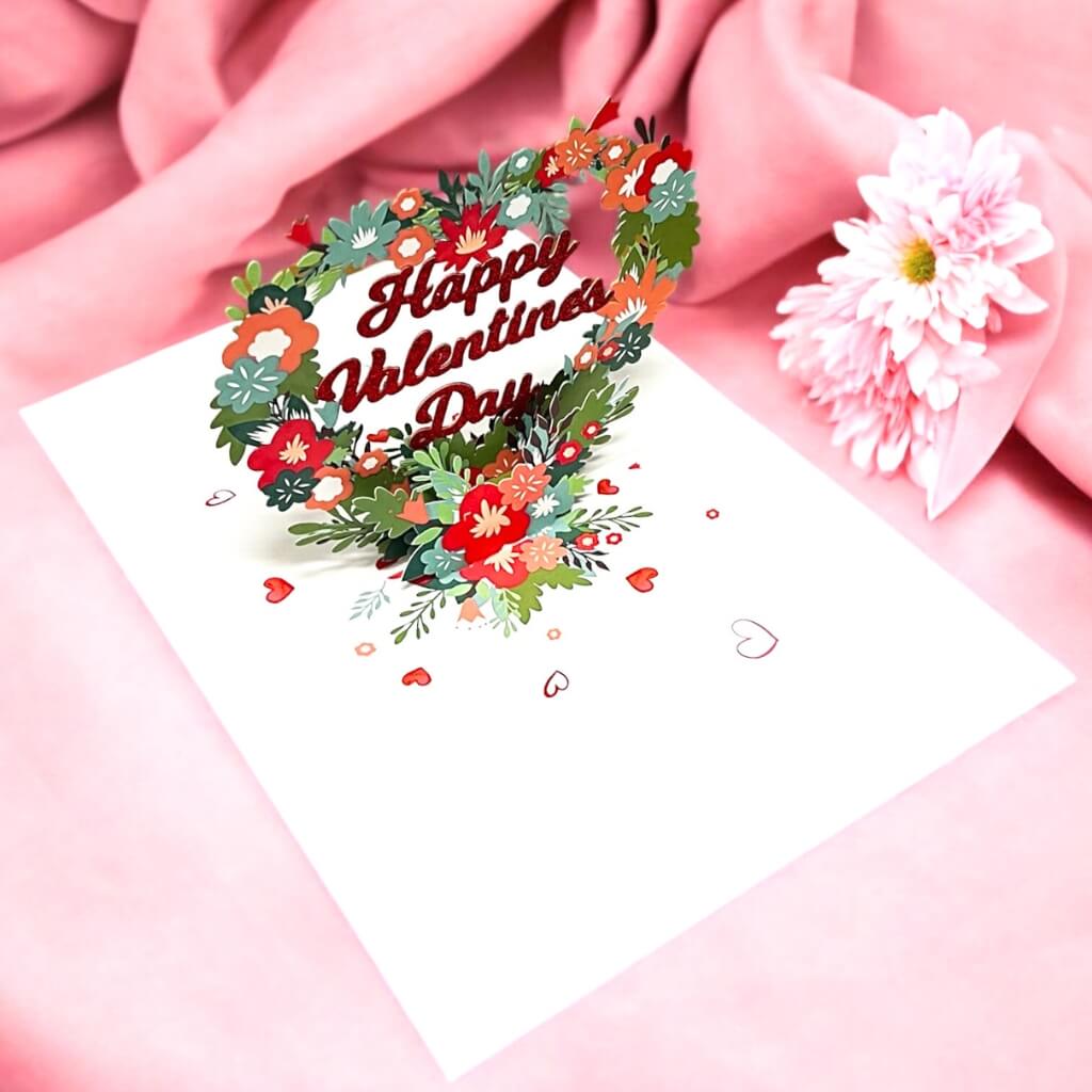 Happy Valentine's Day Floral Love Heart Wreath 3D Card