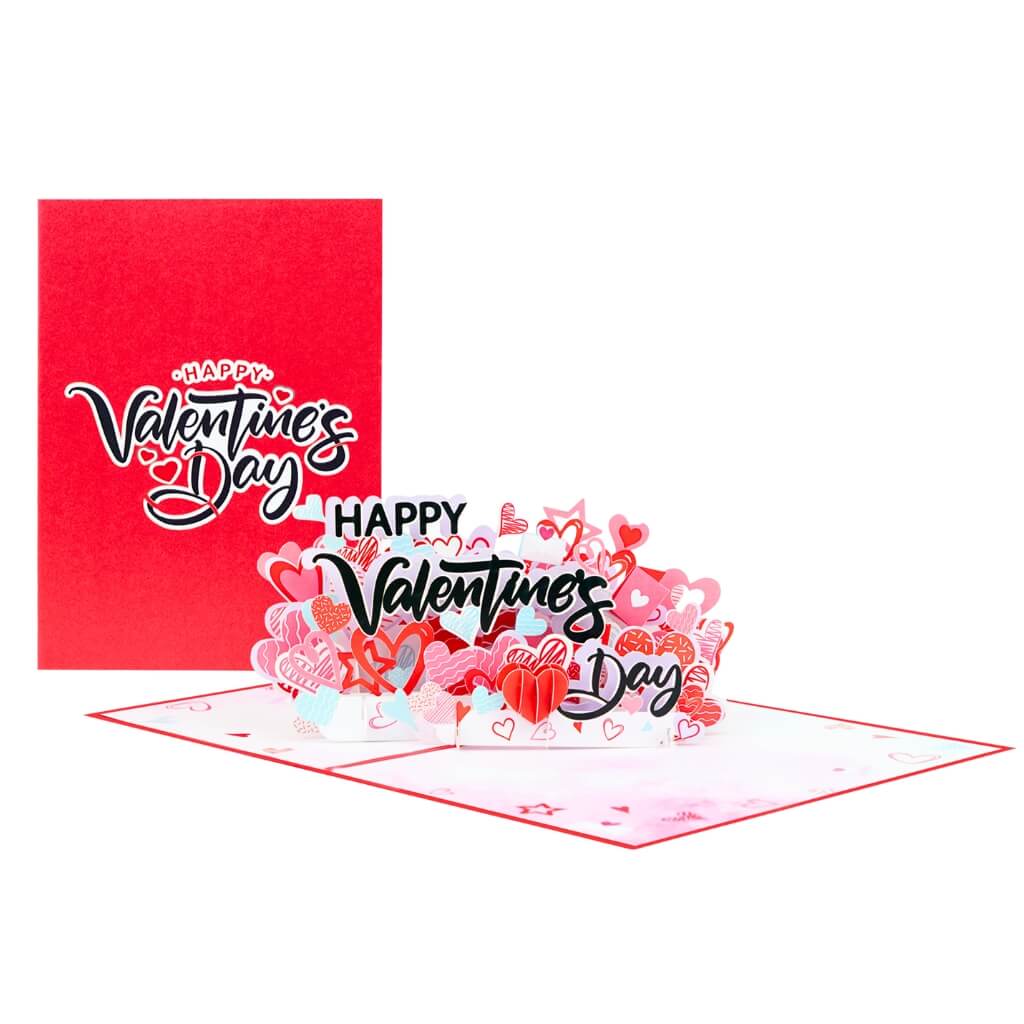 Happy Valentine's Day Red Love Heart Garden 3D Pop Card