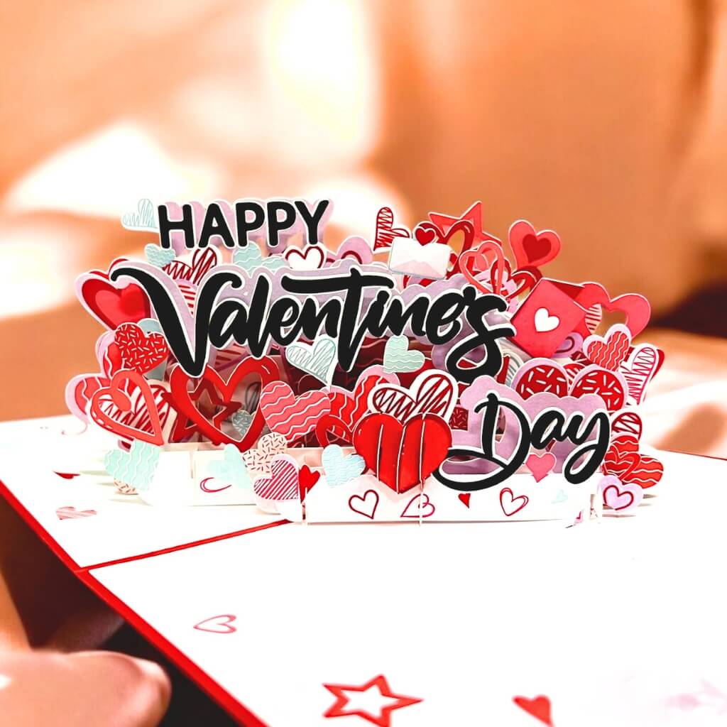 Happy Valentine's Day Red Love Heart Garden 3D Pop Card