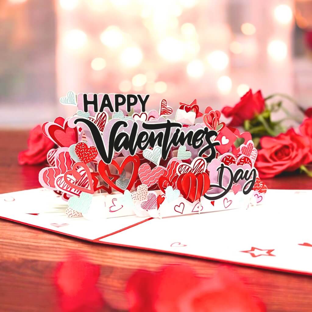 Happy Valentine's Day Red Love Heart Garden 3D Pop Card