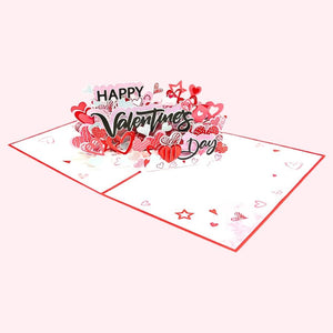 Happy Valentine's Day Red Love Heart Garden 3D Pop Card