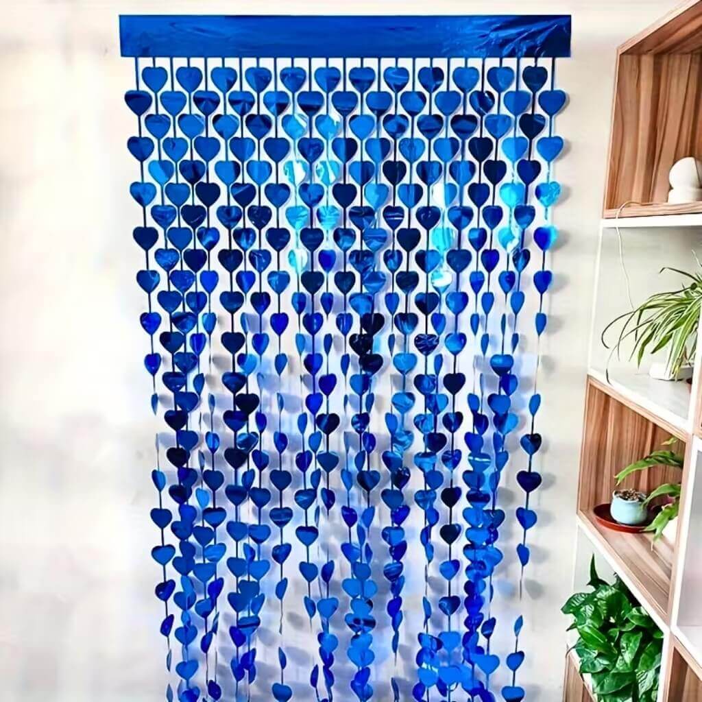 1m x 2m HEART Tinsel Foil Fringe Curtain - Blue - HFC.02