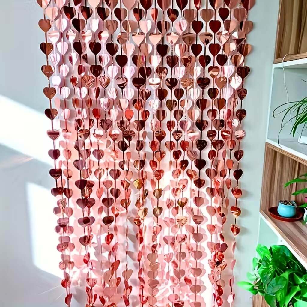 Metallic Heart Tinsel Foil Fringe Curtain - Rose Gold