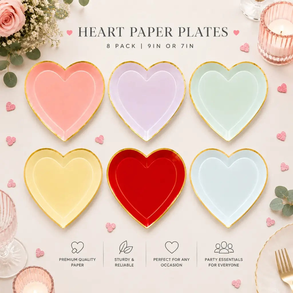 Heart Paper Plates Gold Rim 8pk collection