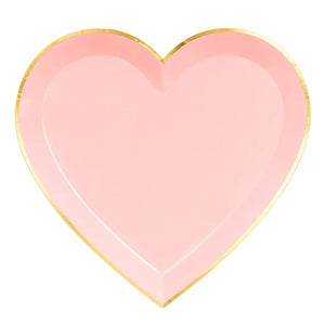 Gold rim blush pink heart paper plates