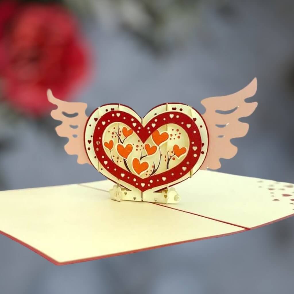 Handmade Heart with Wings 3D Pop Up Valentine's Day Card