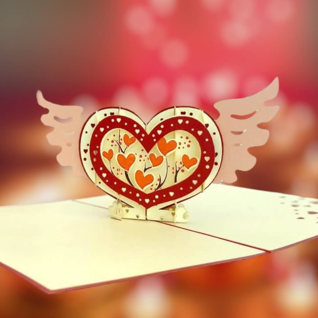 Handmade Heart with Wings 3D Pop Up Valentine's Day Card