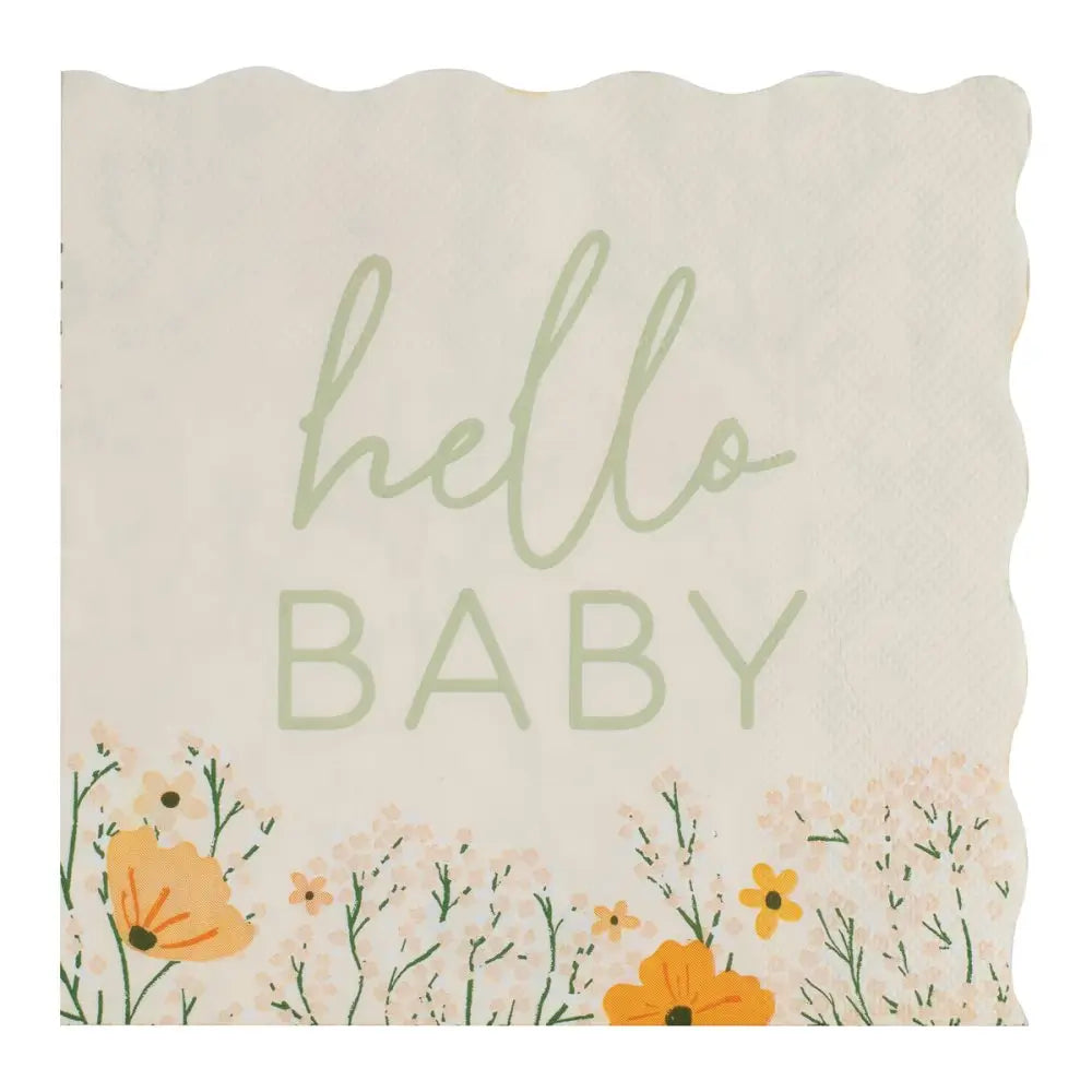 Hello Baby Floral Baby Shower Napkins 16pk