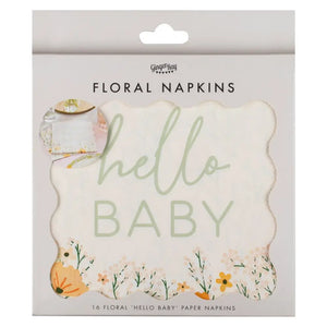 Hello Baby Floral Baby Shower Napkins 16pk