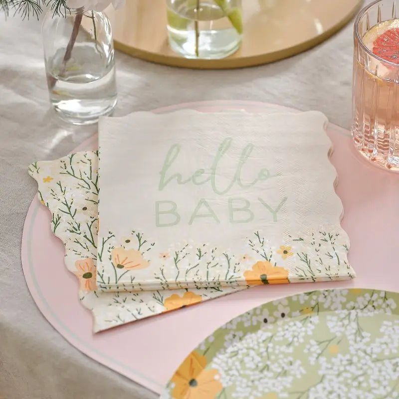 Hello Baby Floral Baby Shower Napkins 16pk