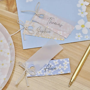 Hello Spring Floral Place Cards with Vellum Paper table decorations