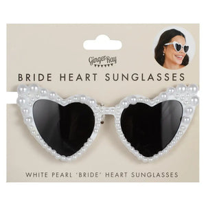 Pearl Embellished Heart Shaped Bride Sunglasses