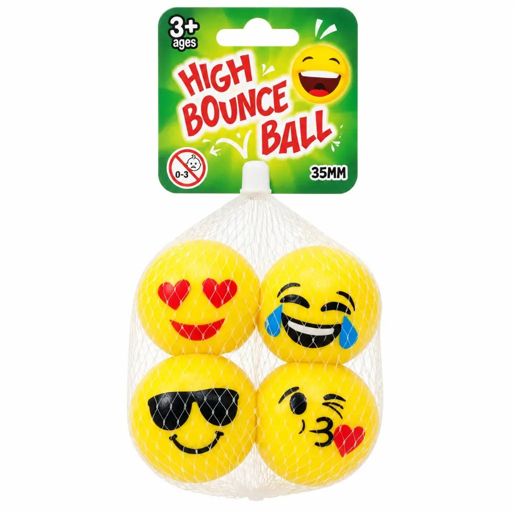 Yellow emoji bouncy balls measuring approximately 35mm each