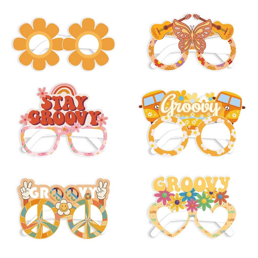 Hippie Groovy Paper Party Glasses 6 Pack