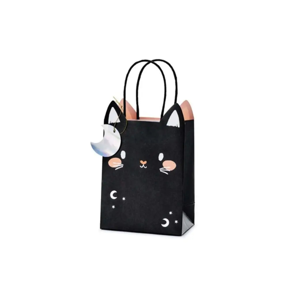 Hocus Pocus black cat Halloween gift bag with crescent moon tag