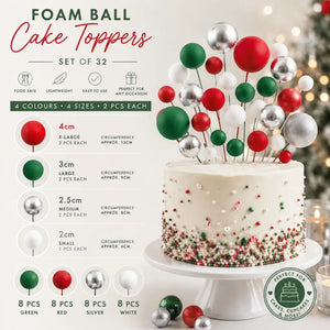 Red green white and silver Christmas cake decorations
