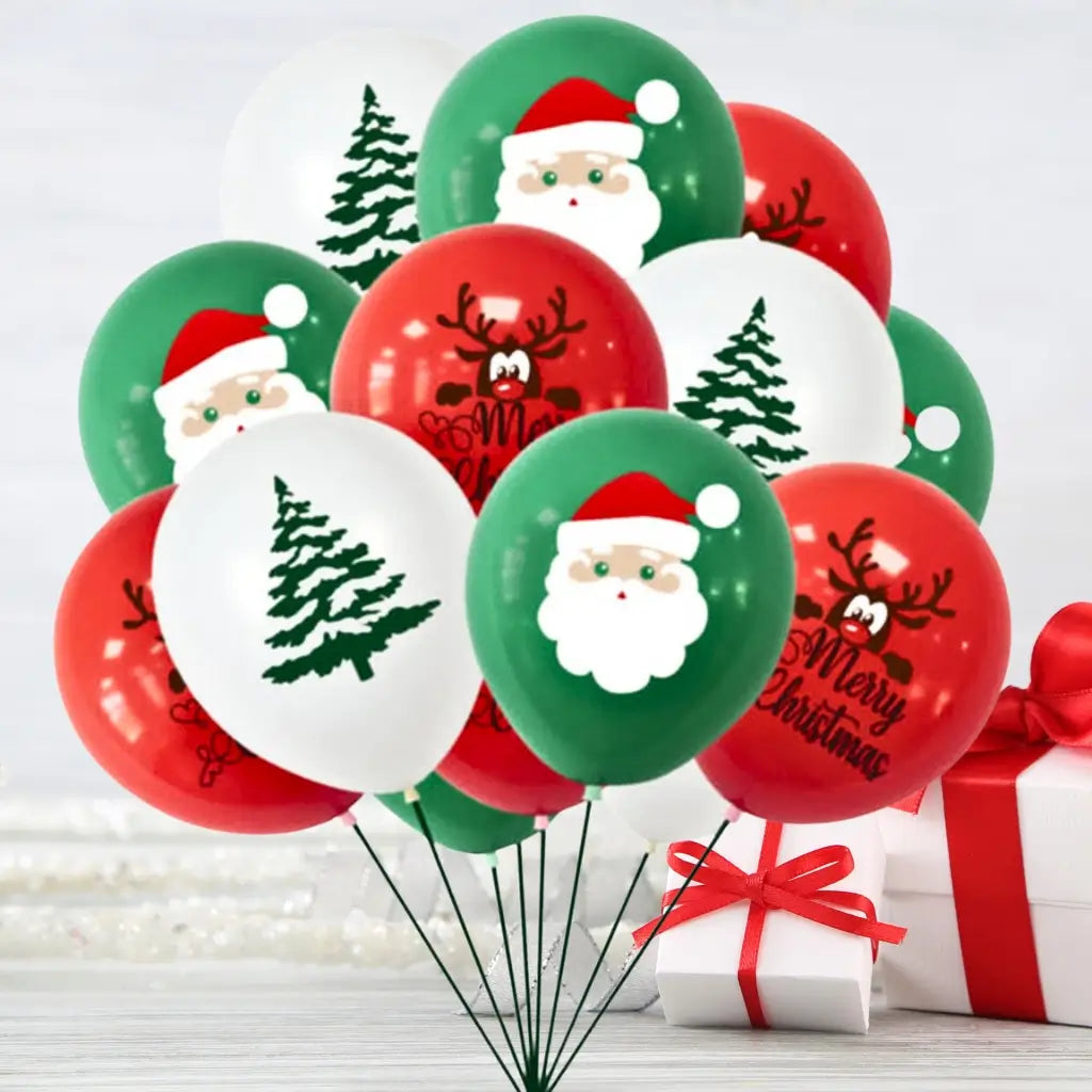 12inch Red and green Merry Christmas latex balloons 15 pack