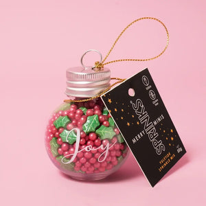 Traditional red and green Christmas sprinkles in a reusable ornament