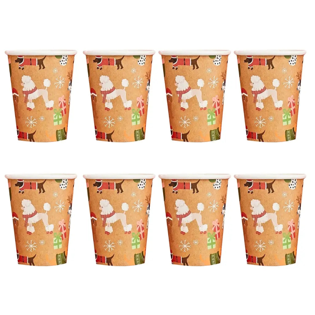 Eco-friendly Christmas cups featuring Santa Paws design for festive parties