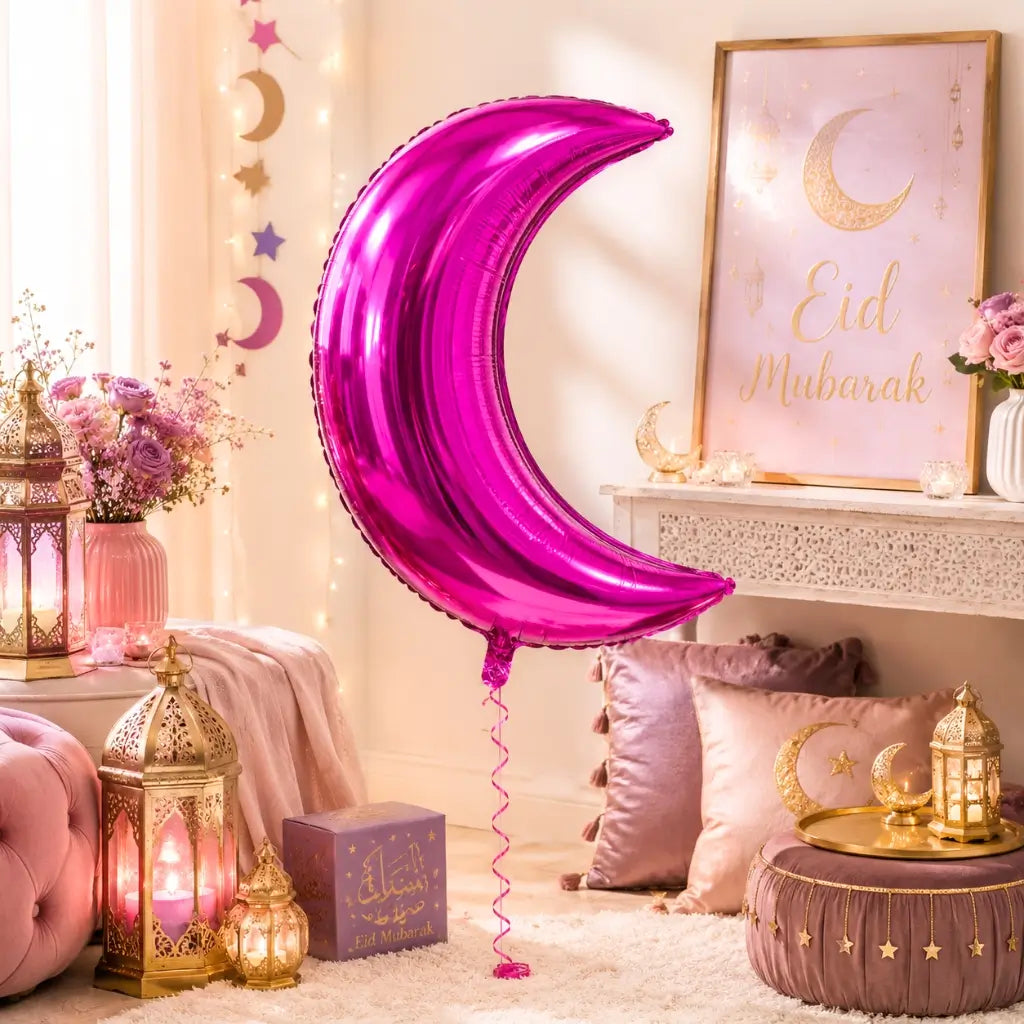 Hot Pink Crescent Moon Foil Balloon - 2 Sizes