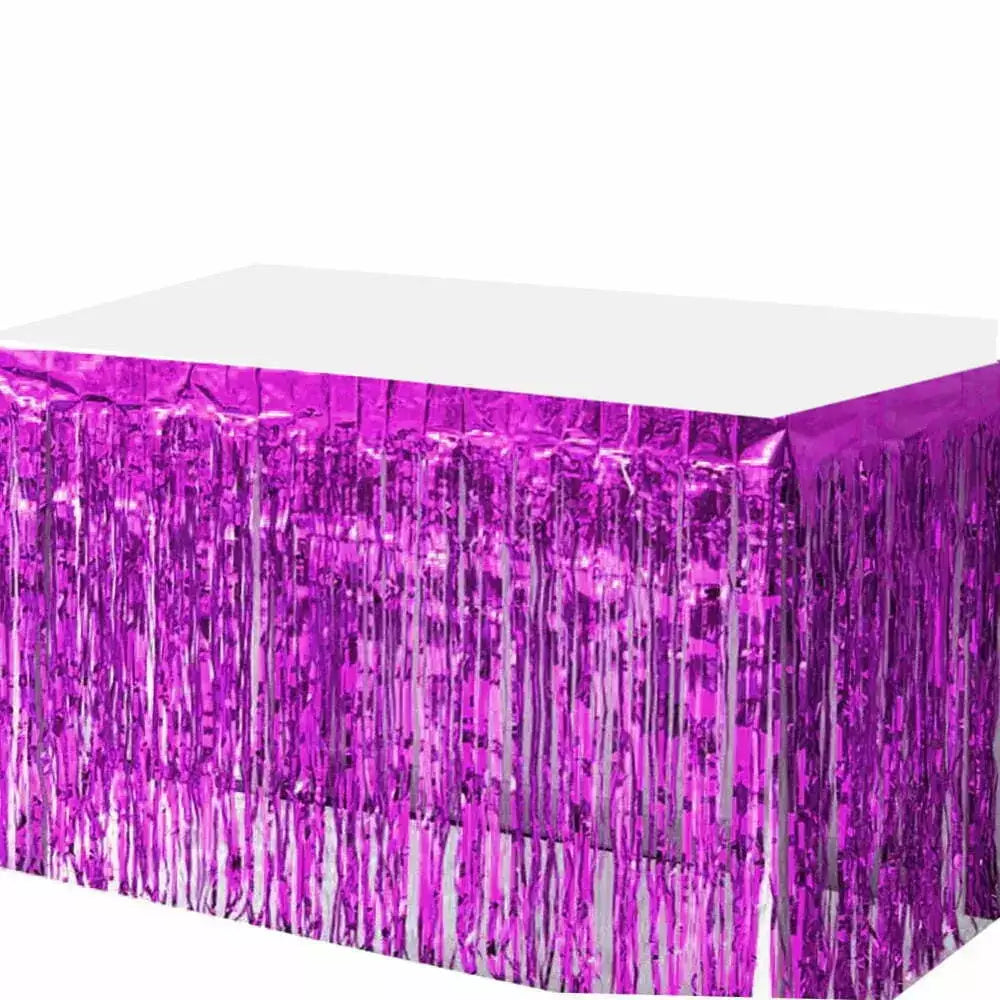 Hot Pink Foil Fringe Table Skirt