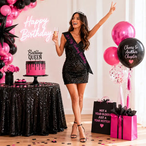 Black 'It's My Fucking Birthday' Sash - Hot Pink Glitter Print
