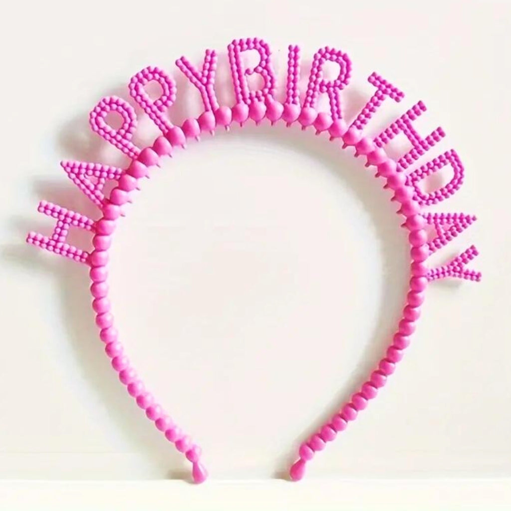 Kids Princess Happy Birthday Headband - Hot Pink