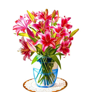 Pink lily pop up bouquet for Mother’s Day