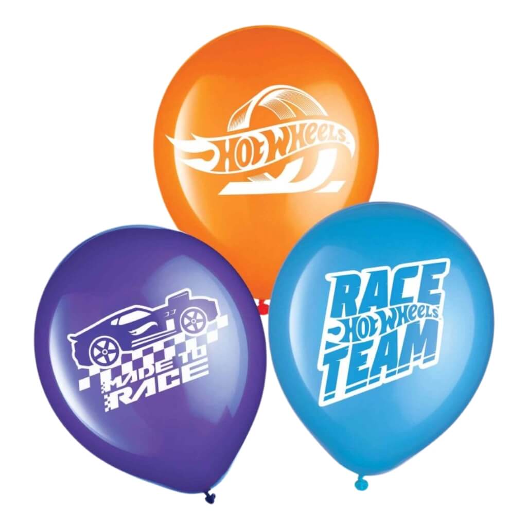 Hot Wheels Latex Balloons 30cm 6pk Kids car racing party decorations