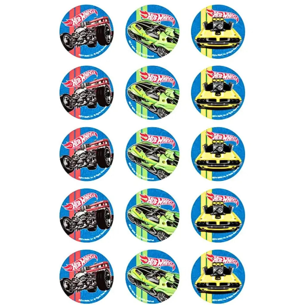 Hot Wheels edible cupcake toppers with racing car designs