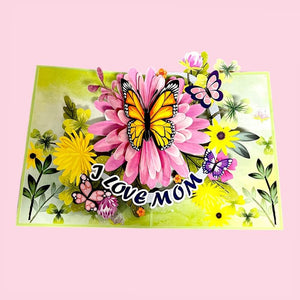 I LOVE MOM Butterfly on Daisy Spring Garden Pop Card