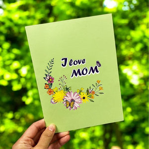 I LOVE MOM Butterfly on Daisy Spring Garden Pop Card