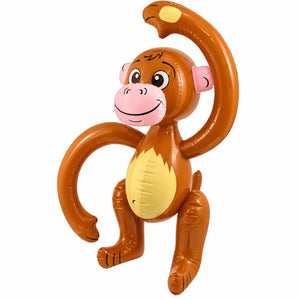 Brown inflatable monkey party decoration measuring approximately 58cm with pink smiling face, yellow tummy and curved arms
